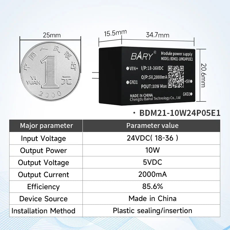 6W/10W/15W Isolated Power Supply Module Output Voltage BDM21-15W24P05E1 BDM21-10W24P05E1 BDM41-6W24P05E1 Compact Size
