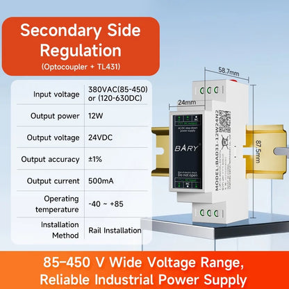 AC-DC Isolated Step-Down DIN Rail Power Supply Module 12/20/24W 2.75KV BAD11 BAD31 Over-Voltage Protection Input Surge Protection