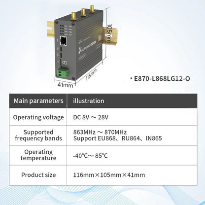 SX1302 LoraWan Wireless Gateway 470/868/915M Open source E870-O Half Duples Build-in NS PA+LNA Node RED Industrial Grade