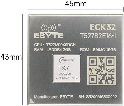 ECK32-T527B2E16-I Allwinner T527 Core board Based on the Allwinner T527 8-core ARM Cortex A55 RISC-V HiFi4 DSP Integrates a new generation of GPU