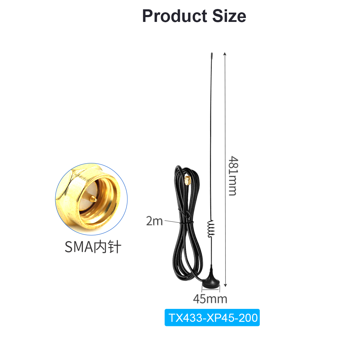 Cdsenet TX433-XP45-200 433mhz 4.0dbi High Gain Sucker Antenna Sma-J Interface Suitable For Wireless Modules Digital Radio Stations Car Platforms