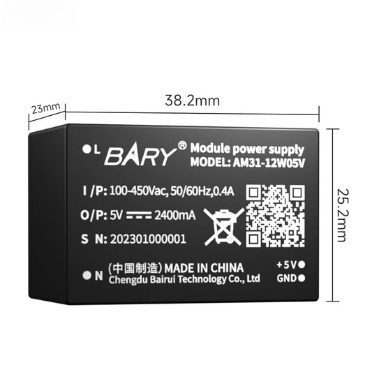 AC-DC Buck Converter Power Supply Module Short Circuit Protection Output 5V 2400mA Input Voltage 85~450V AM31-12W05V