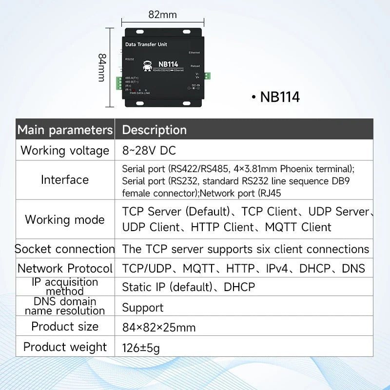 RS485 to Ethernet Serial Server NA111 Series DC/AC/POE Modbus Industrial Grade AT Command TCP/UDP MQTT Small Size