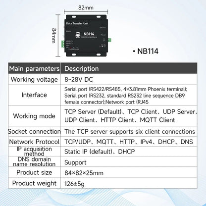 RS485 to Ethernet Serial Server NA111 Series DC/AC/POE Modbus Industrial Grade AT Command TCP/UDP MQTT Small Size