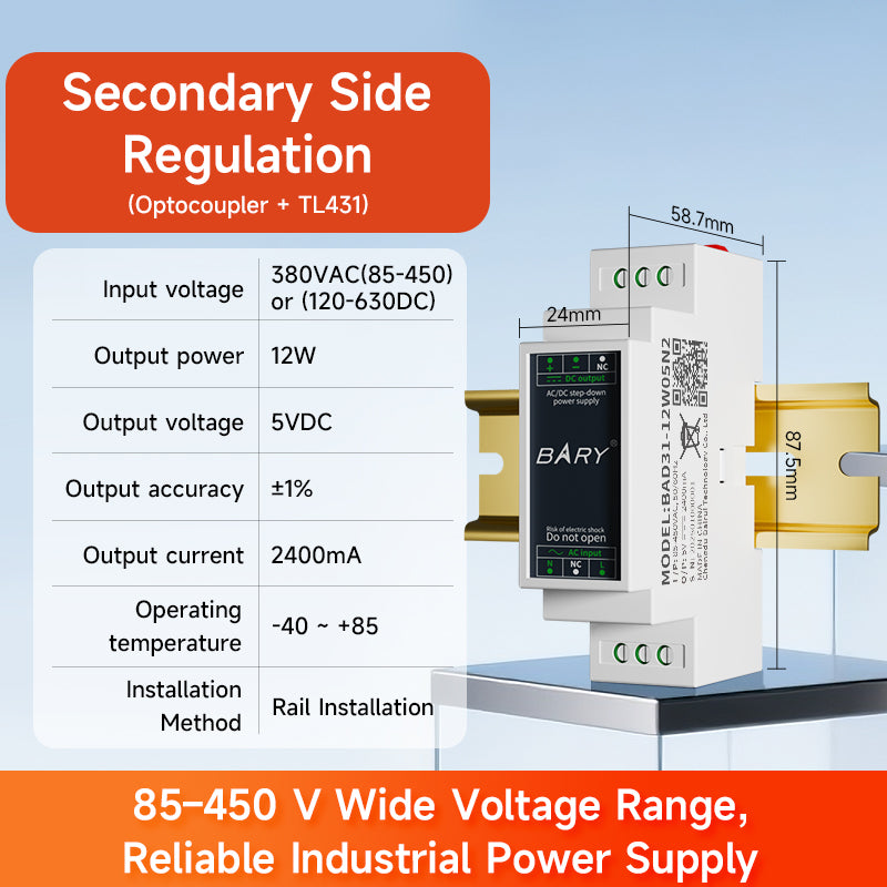 AC-DC Isolated Step-Down DIN Rail Power Supply Module 12/20/24W 2.75KV BAD11 BAD31 Over-Voltage Protection Input Surge Protection