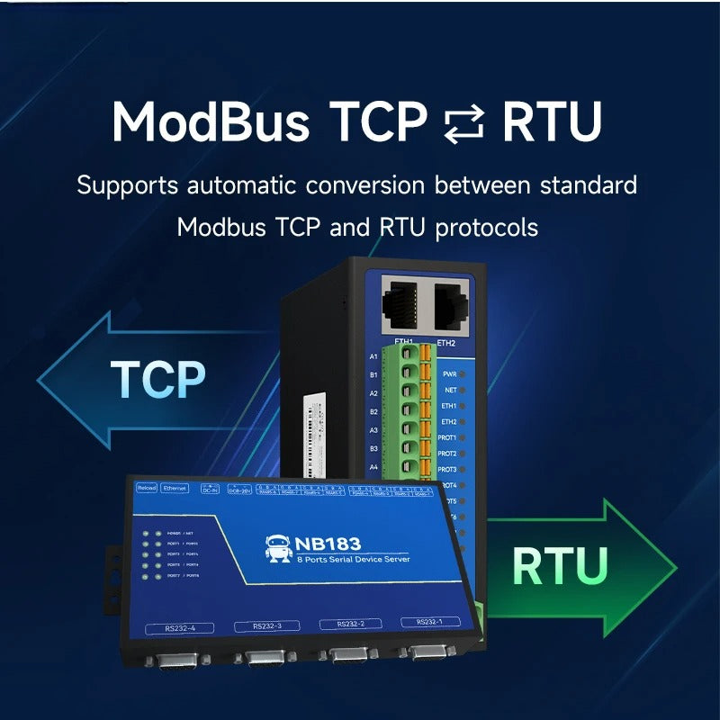 8 Ways RS485 RS232 to Ethernet Serial Server NB183-V2 Series TCP UDP MQTT HTTP Modbus Gateway TCP- RTU POE