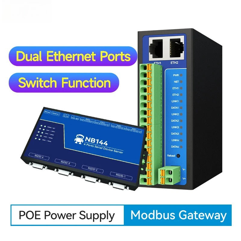 4 Channel Serial Server RS485 RS232 RS422 to Ethernet NB144-V2 Series TCP UDP MQTT HTTP Modbus Storage Gateway Watchdog
