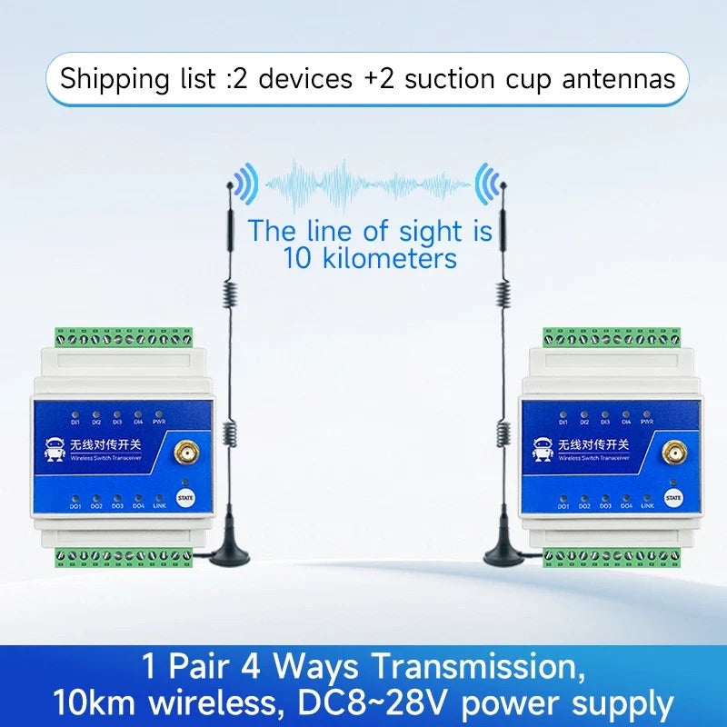 433MHz 1/2/4/8-Way Wireless Remote Transmission Switch E860-DTU Series Industrial Grade 5KM 10KM DC8-28V Rail Installation