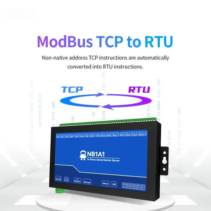 Isolated 16 Way Serial Port Server RS485 RJ45 NB1A1 TCP UDP Modbus TCP to RTU Storage Configuration Gateway MQTT HTTP
