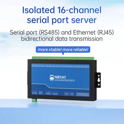 Isolated 16 Way Serial Port Server RS485 RJ45 NB1A1 TCP UDP Modbus TCP to RTU Storage Configuration Gateway MQTT HTTP
