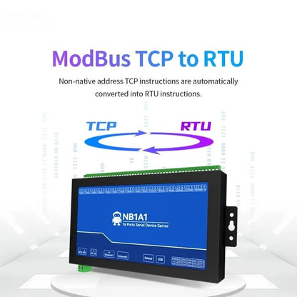 Isolated 16 Way Serial Port Server RS485 RJ45 NB1A1 TCP UDP Modbus TCP to RTU Storage Configuration Gateway MQTT HTTP