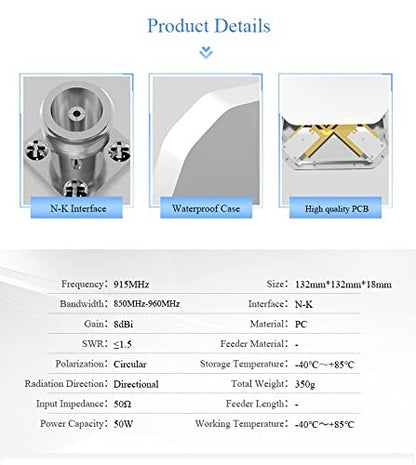 915MHz UHF RFID Outdoor Directional Antenna N-K 8dBi Long Distance Panel Aerial For LoRa Gateway Base Station Signal Booster TX900-PB-1313(NK)
