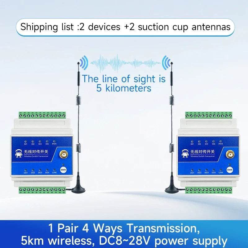 433MHz 1/2/4/8-Way Wireless Remote Transmission Switch E860-DTU Series Industrial Grade 5KM 10KM DC8-28V Rail Installation