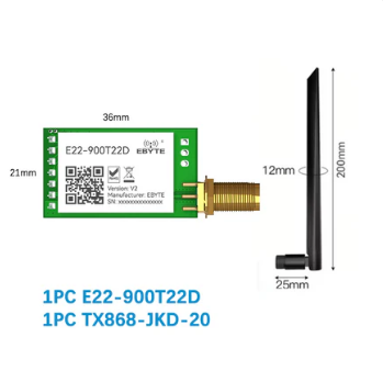 LoRa Wireless Module 868/915MHz 22dBm 5km Long Range UART E22-900T22D-V2+TX868-JKD-20