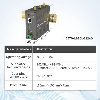 SX1302 LoraWan Wireless Gateway 470/868/915M Open source E870-O Half Duples Build-in NS PA+LNA Node RED Industrial Grade