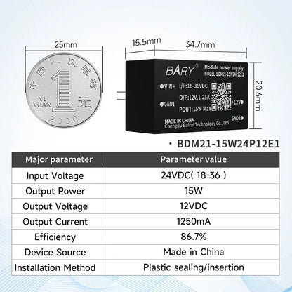 6W/10W/15W Isolated Power Supply Module Output Voltage BDM21-15W24P05E1 BDM21-10W24P05E1 BDM41-6W24P05E1 Compact Size