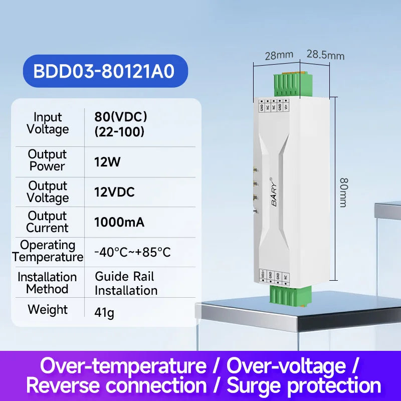 DC-DC Step Down Power Supply Module 48/80V Input 5/24V Output Over Current Protection Rail-mounted Installation Industrial Grade