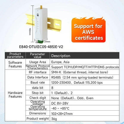 4G Cat1 RS485 Transparent Transmission MQTT Modbus TCP to RTU CDSENET E840-DTU(EC05-485)E Small Size 2-Way Socket Link