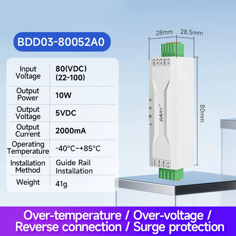 DC-DC Step Down Power Supply Module 48/80V Input 5/24V Output Over Current Protection Rail-mounted Installation Industrial Grade