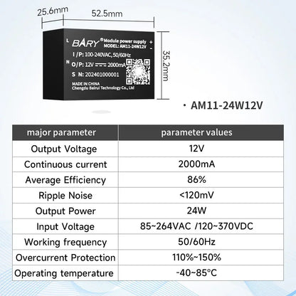 AC-DC 100~250V Buck Power Supply Module 2400mA Output Power 5/12/20/24W Fireproof Shell Low Power Consumption