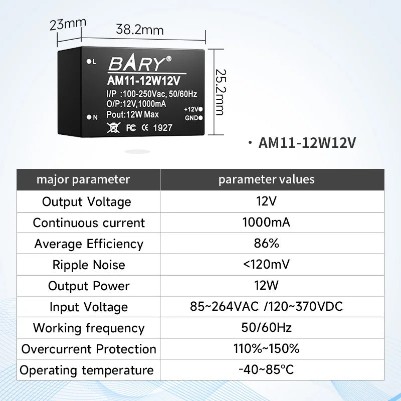 AC-DC 100~250V Buck Power Supply Module 2400mA Output Power 5/12/20/24W Fireproof Shell Low Power Consumption