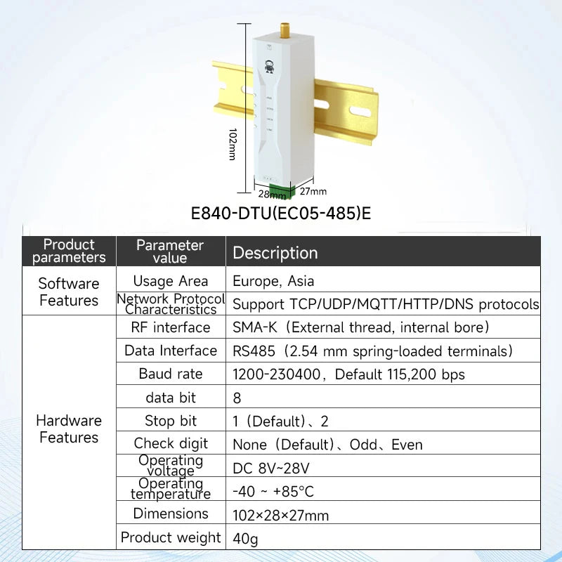 4G Cat1 RS485 Transparent Transmission MQTT Modbus TCP to RTU CDSENET E840-DTU(EC05-485)E Small Size 2-Way Socket Link