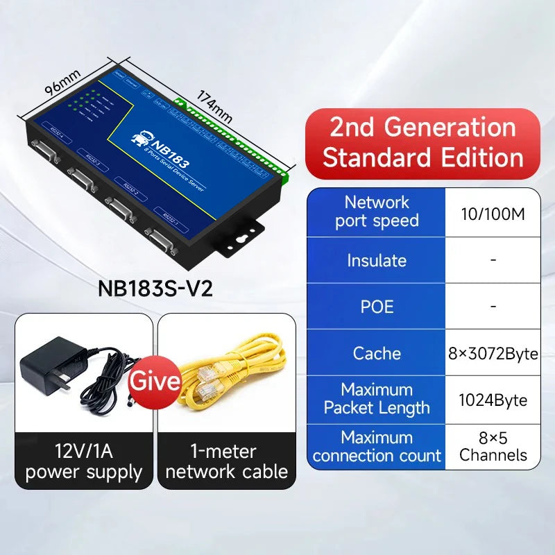 8 Ways RS485 RS232 to Ethernet Serial Server NB183-V2 Series TCP UDP MQTT HTTP Modbus Gateway TCP- RTU POE
