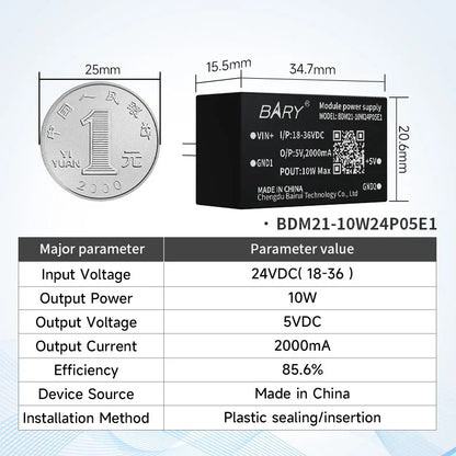 6W/10W/15W Isolated Power Supply Module Output Voltage BDM21-15W24P05E1 BDM21-10W24P05E1 BDM41-6W24P05E1 Compact Size