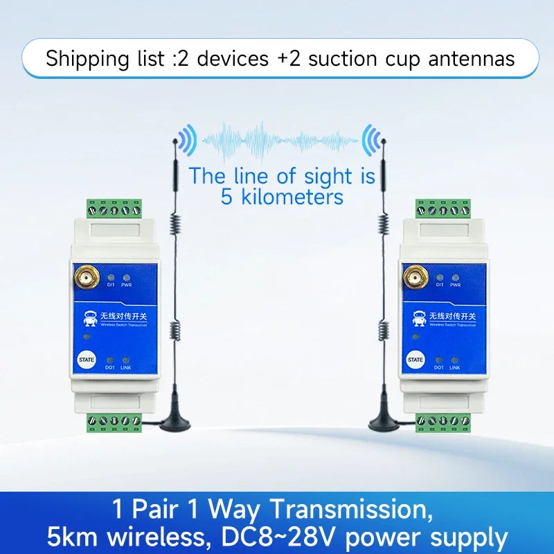 433MHz 1/2/4/8-Way Wireless Remote Transmission Switch E860-DTU Series Industrial Grade 5KM 10KM DC8-28V Rail Installation