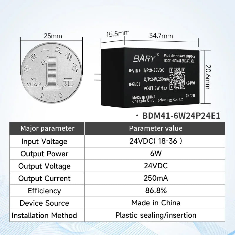 6W/10W/15W Isolated Power Supply Module Output Voltage BDM21-15W24P05E1 BDM21-10W24P05E1 BDM41-6W24P05E1 Compact Size