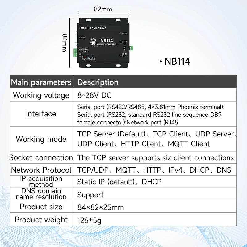 RS485 to Ethernet Serial Server NA111 Series DC/AC/POE Modbus Industrial Grade AT Command TCP/UDP MQTT Small Size