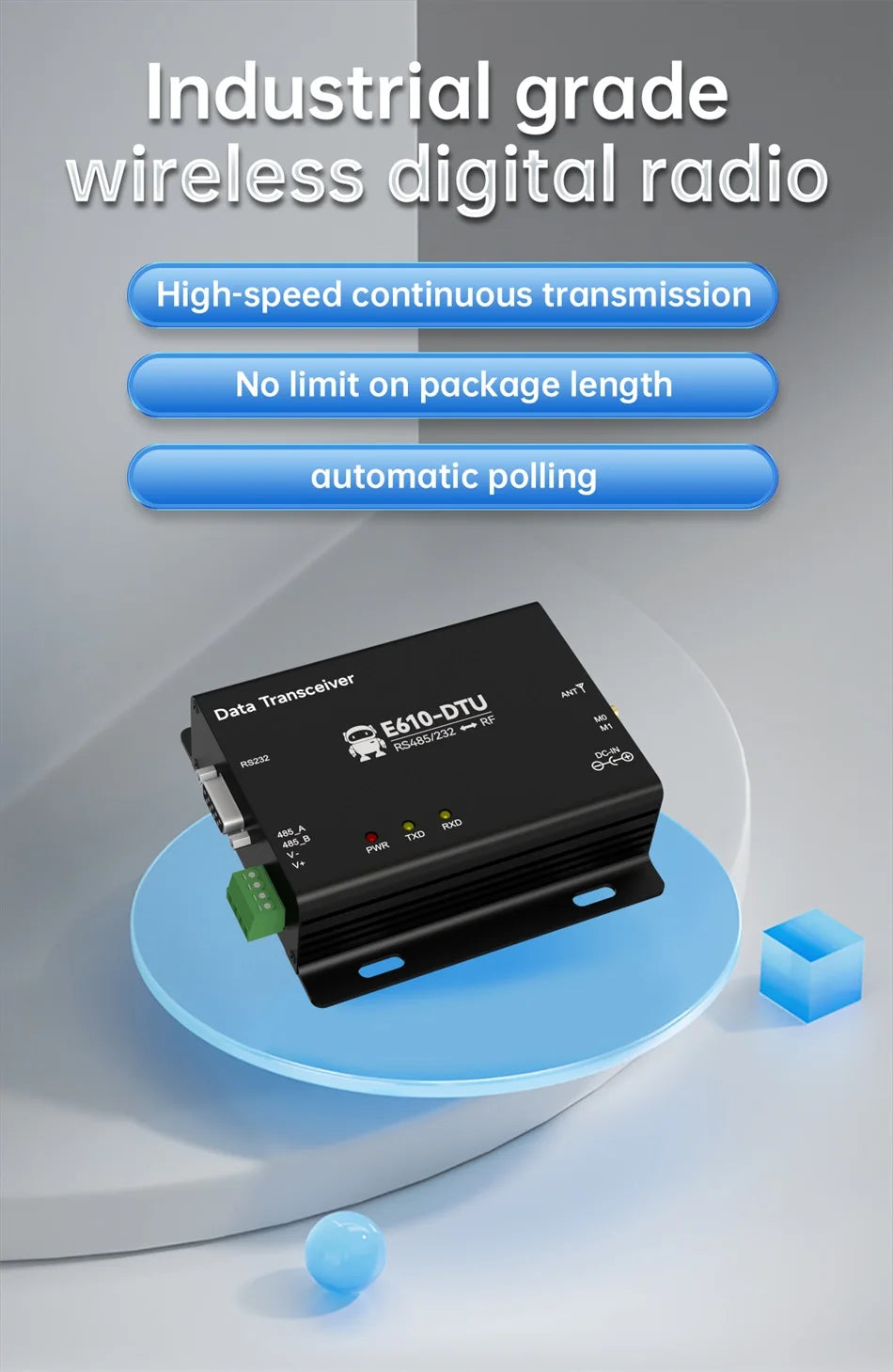 433MHz Wireless Digital Radio RS232/RS485 High-Speed Continuous Transmission EBYTE E610-DTU(433C20) Series RSSI Low Latency