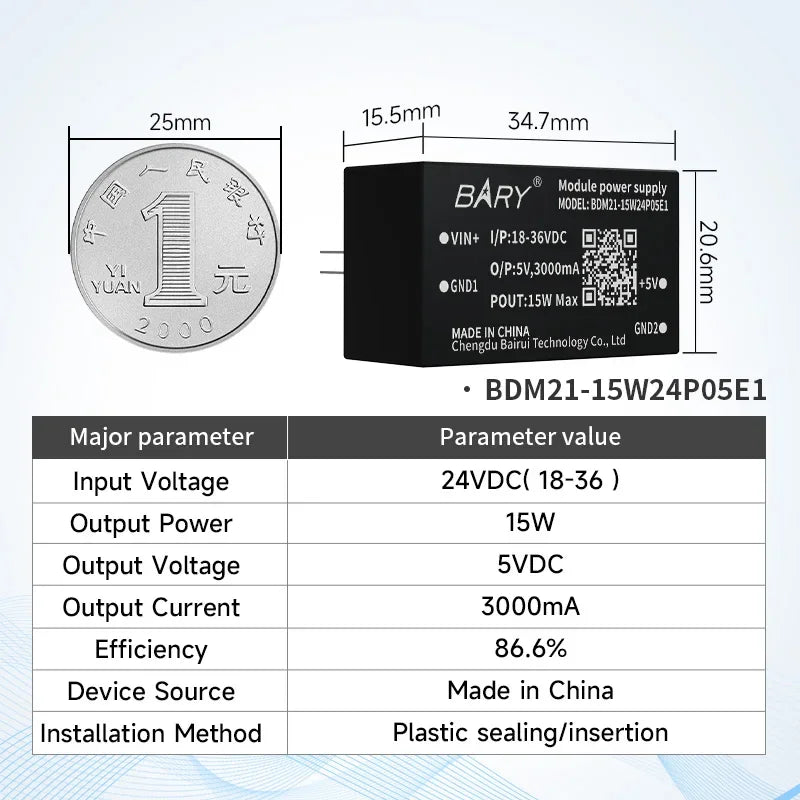 6W/10W/15W Isolated Power Supply Module Output Voltage BDM21-15W24P05E1 BDM21-10W24P05E1 BDM41-6W24P05E1 Compact Size