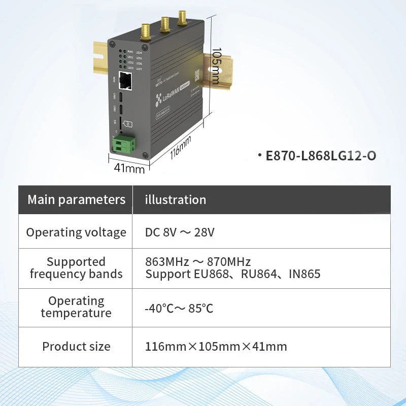 SX1302 LoraWan Wireless Gateway 470/868/915M Open source E870-O Half Duples Build-in NS PA+LNA Node RED Industrial Grade