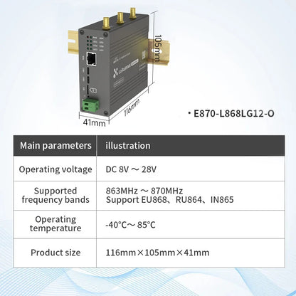 SX1302 LoraWan Wireless Gateway 470/868/915M Open source E870-O Half Duples Build-in NS PA+LNA Node RED Industrial Grade