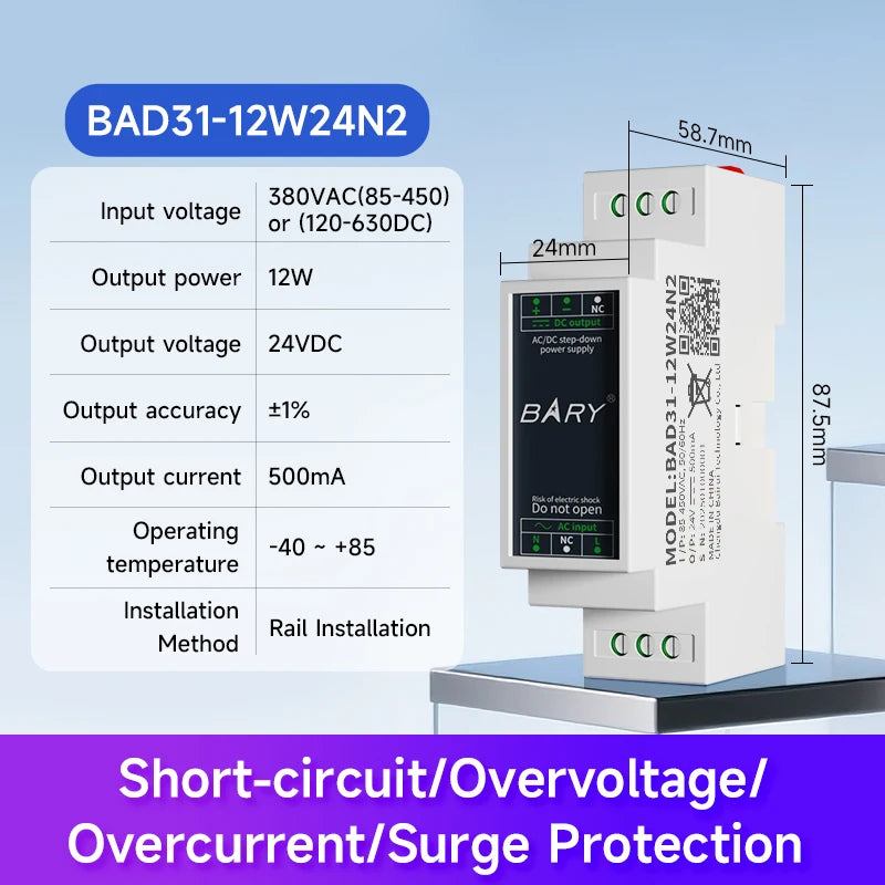 AC-DC Isolated Step-Down DIN Rail Power Supply Module 12W  BAD11 BAD31 Over-Voltage Protection Input Surge Protection