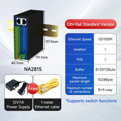8 Ways RS485 RS232 to Ethernet Serial Server NB183-V2 Series TCP UDP MQTT HTTP Modbus Gateway TCP- RTU POE