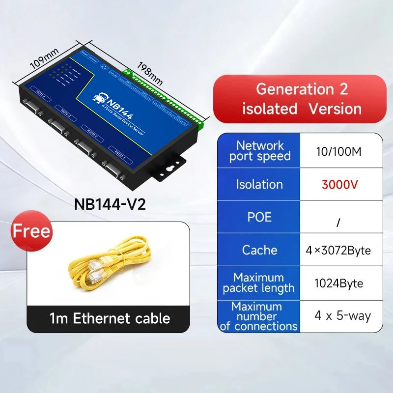 4 Channel Serial Server RS485 RS232 RS422 to Ethernet NB144-V2 Series TCP UDP MQTT HTTP Modbus Storage Gateway Watchdog