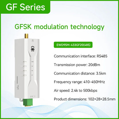 Wireless Radio RS485 433MHz 2.4Ghz CDSENET EWD95M DTU GFSK Modulation Din-Rail Installation Frequency-Hopping Narrowband DTU