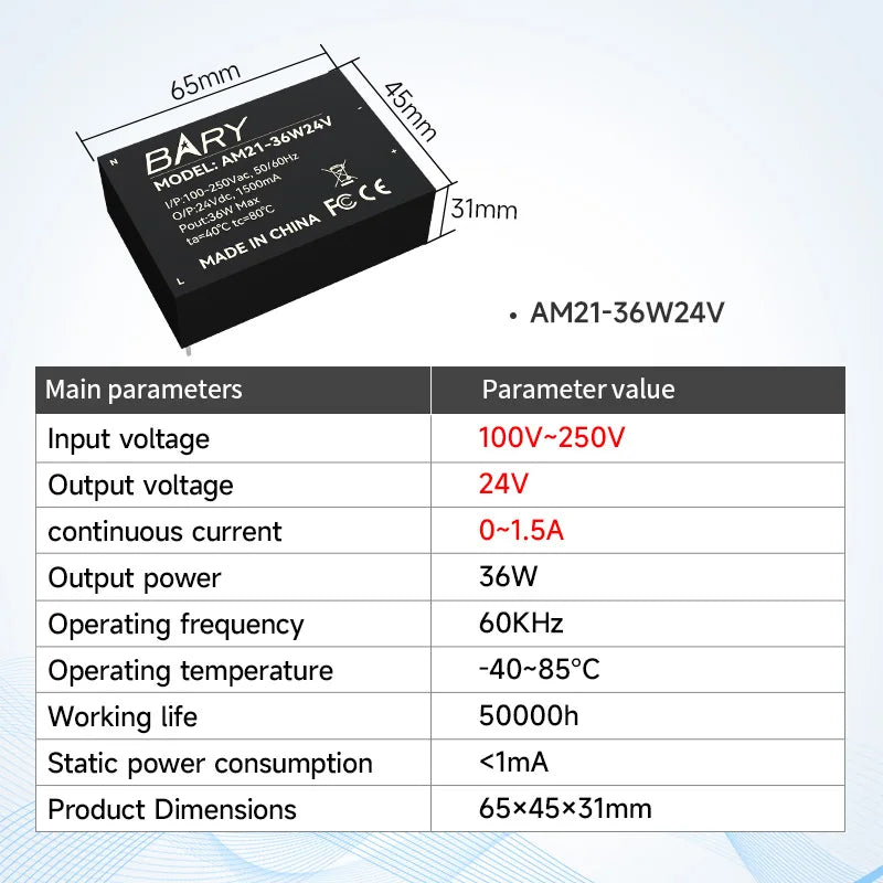 AC-DC Buck Power Supply Module 100V 250V To 5V 5W  Step-down Voltage  AM21 Series AC Isolation Stabilized Power Supply
