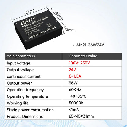 AC-DC Buck Power Supply Module 100V 250V To 5V 5W  Step-down Voltage  AM21 Series AC Isolation Stabilized Power Supply
