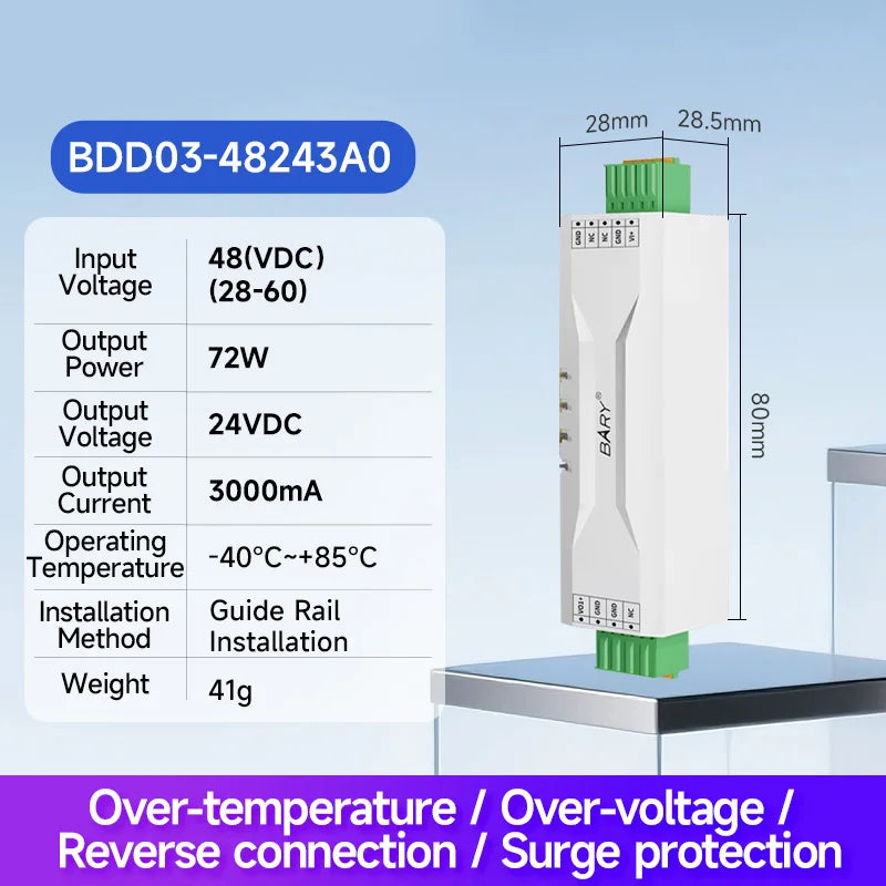 DC-DC Step Down Power Supply Module 48/80V Input 5/24V Output Over Current Protection Rail-mounted Installation Industrial Grade