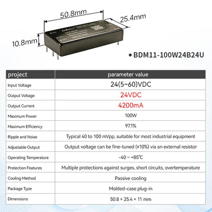 5-60V DC-DC Buck Boost Power Supply BDM11-100W  Series Output 12/24V Low Heat Output Industrial Grade High Power