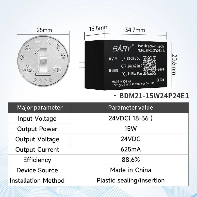 6W/10W/15W Isolated Power Supply Module Output Voltage BDM21-15W24P05E1 BDM21-10W24P05E1 BDM41-6W24P05E1 Compact Size
