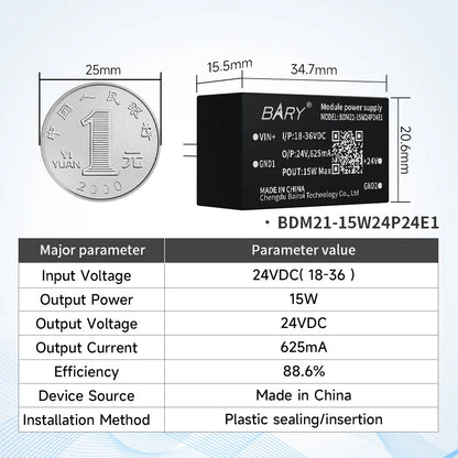 6W/10W/15W Isolated Power Supply Module Output Voltage BDM21-15W24P05E1 BDM21-10W24P05E1 BDM41-6W24P05E1 Compact Size