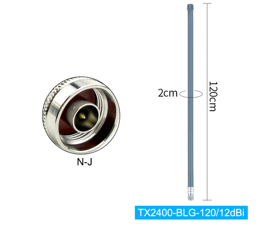 TX2400-BLG Series 2.4GHz 12dBi N-Male FRP Antenna