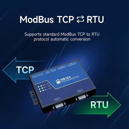 2 Channel RS485 RS232 RS422 to Ethnernet Serial Server NB124-V2 Modbus UDP MQTT HTTP Gateway Watchdog Industrial Grade