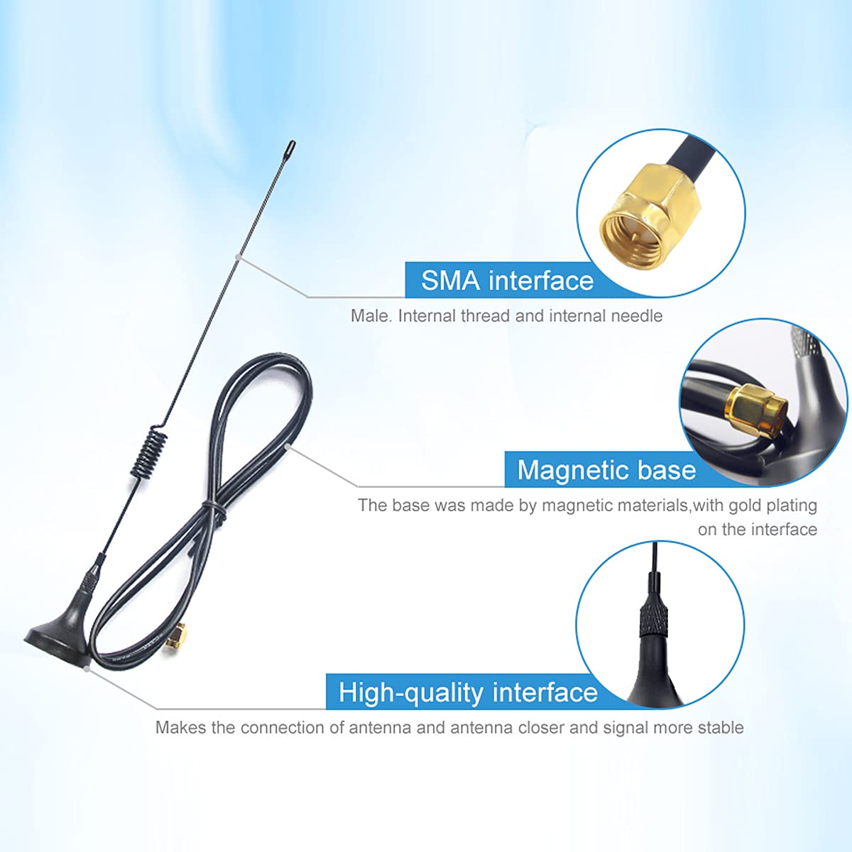 868MHz Sucker Antenna High Gain 3.5dBi 50 Ohm with SMA-J Interface and 1m Cable Communication Antenna Impedance Less Than 1.5 SWR TX868-XPL-100