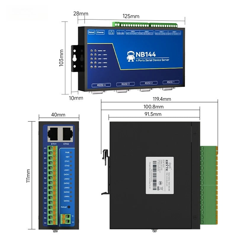 4 Channel Serial Server RS485 RS232 RS422 to Ethernet NB144-V2 Series TCP UDP MQTT HTTP Modbus Storage Gateway Watchdog