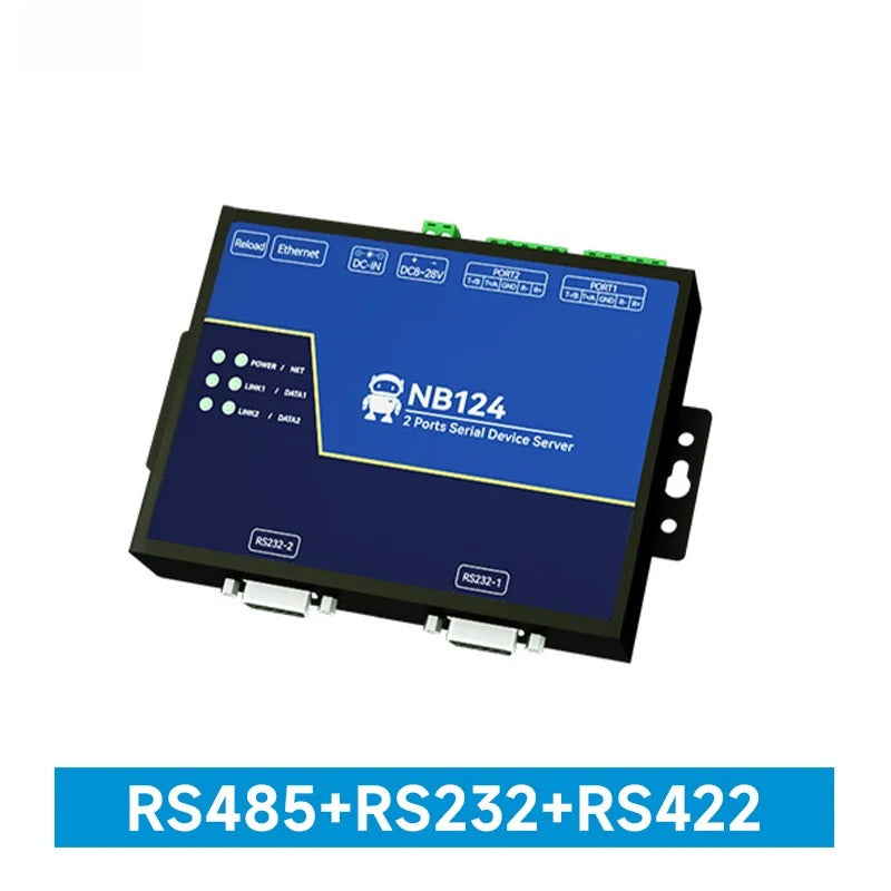 2 Channel RS485 RS232 RS422 to Ethnernet Serial Server NB124-V2 Modbus UDP MQTT HTTP Gateway Watchdog Industrial Grade